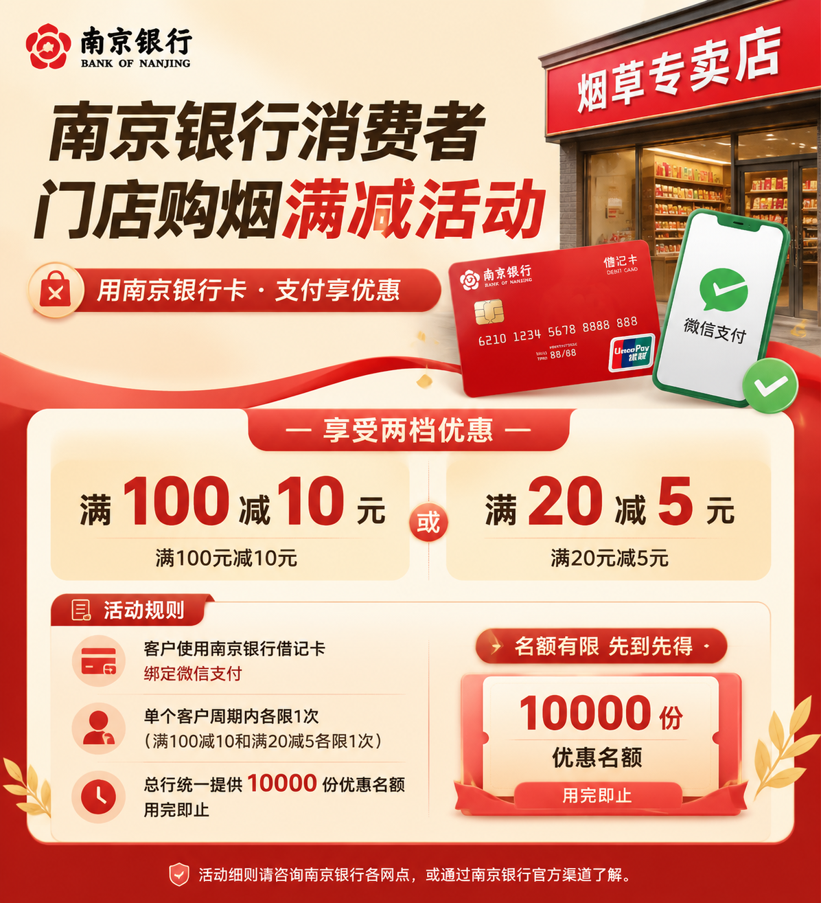 南京银行消费者门店购烟满减活动